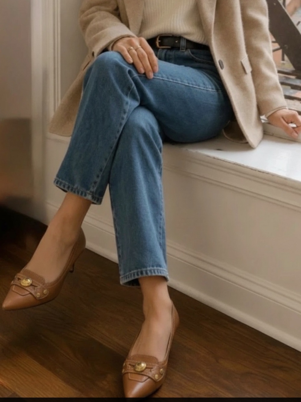 Dolce & Gabbana Tan Leather Pointed Toe Pumps with Gold Accents